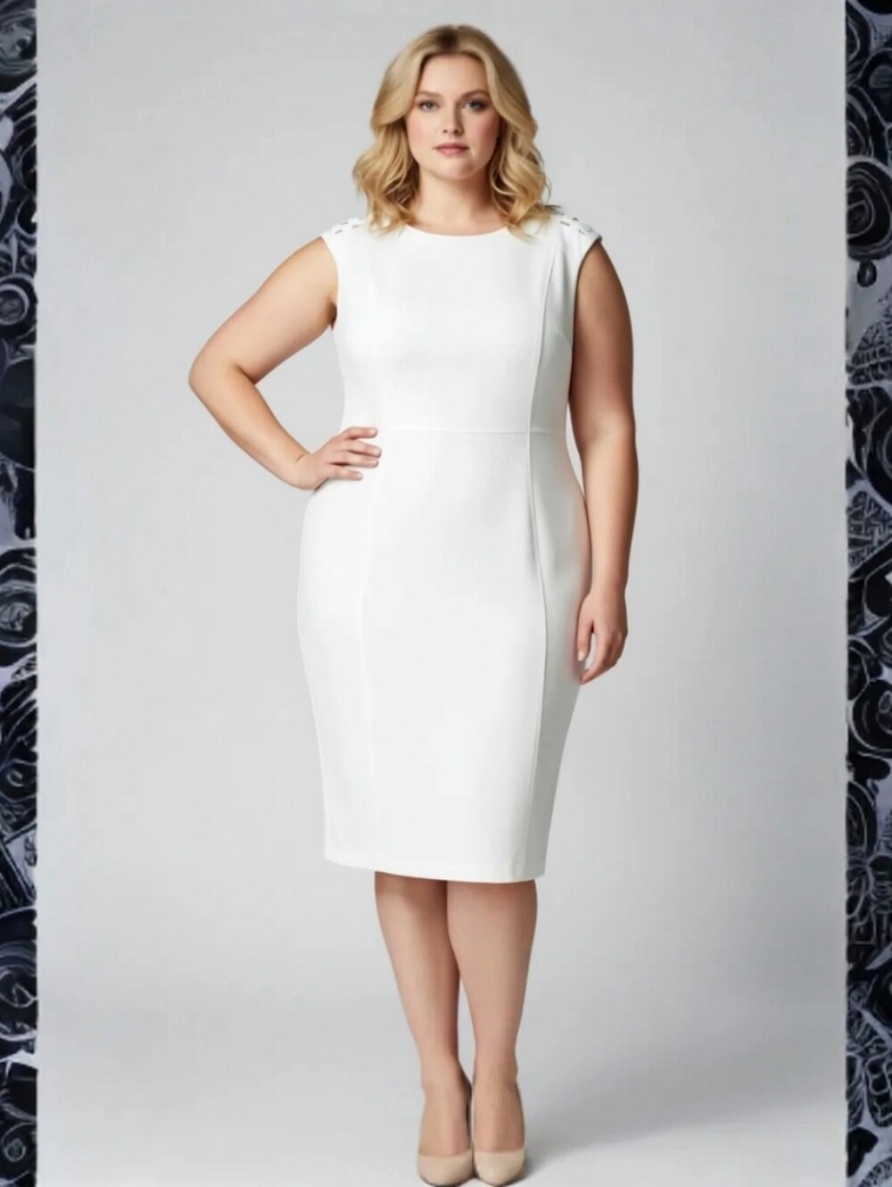 DKNY Elegant White Cap Sleeve Sheath Dress Size 16